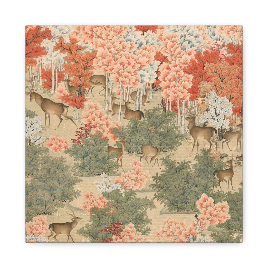 Deers in Maple Forest - Canvas Print