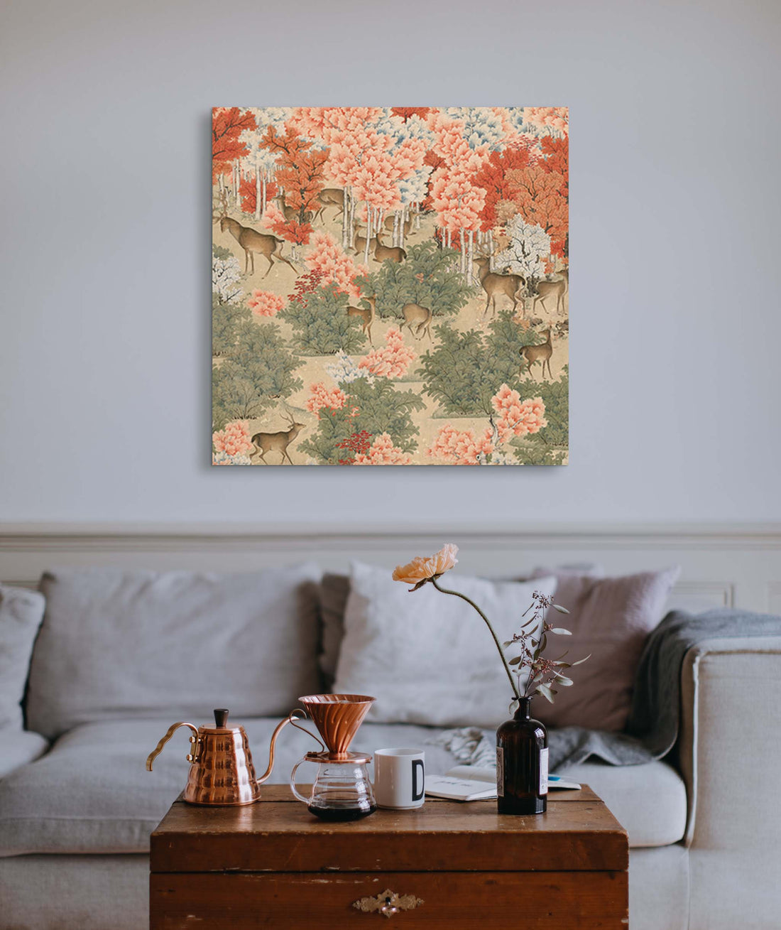 Deers in Maple Forest - Canvas Print