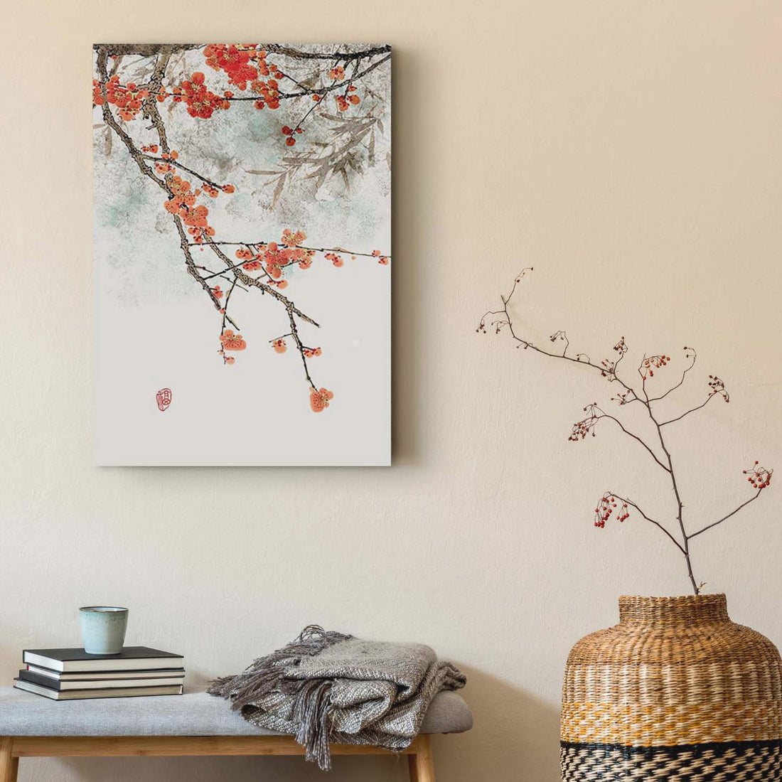 Red Plum Blossoms - Canvas Print