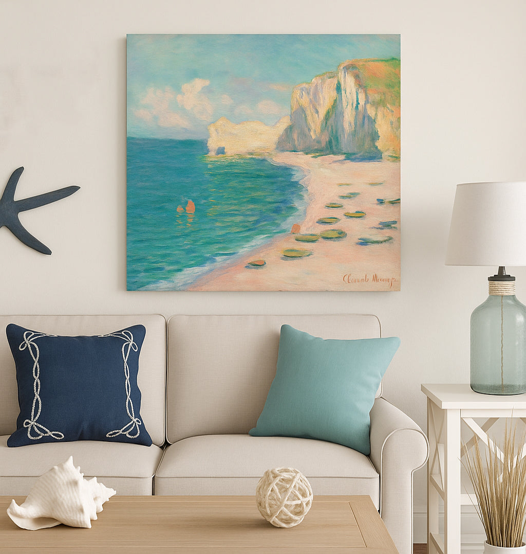 Étretat - The Beach and the Falaise d'Amont - Canvas Print