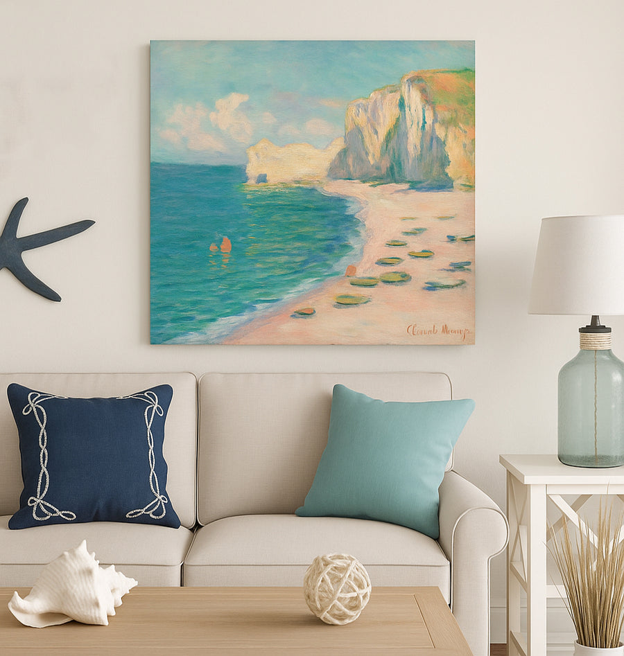 Étretat - The Beach and the Falaise d'Amont - Canvas Print