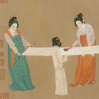 Court Ladies Preparing Newly Woven Silk - by Xuan Zhang