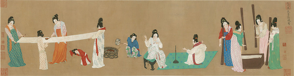 Court Ladies Preparing Newly Woven Silk - by Xuan Zhang