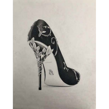 High heel shoe pencil drawing original artwork