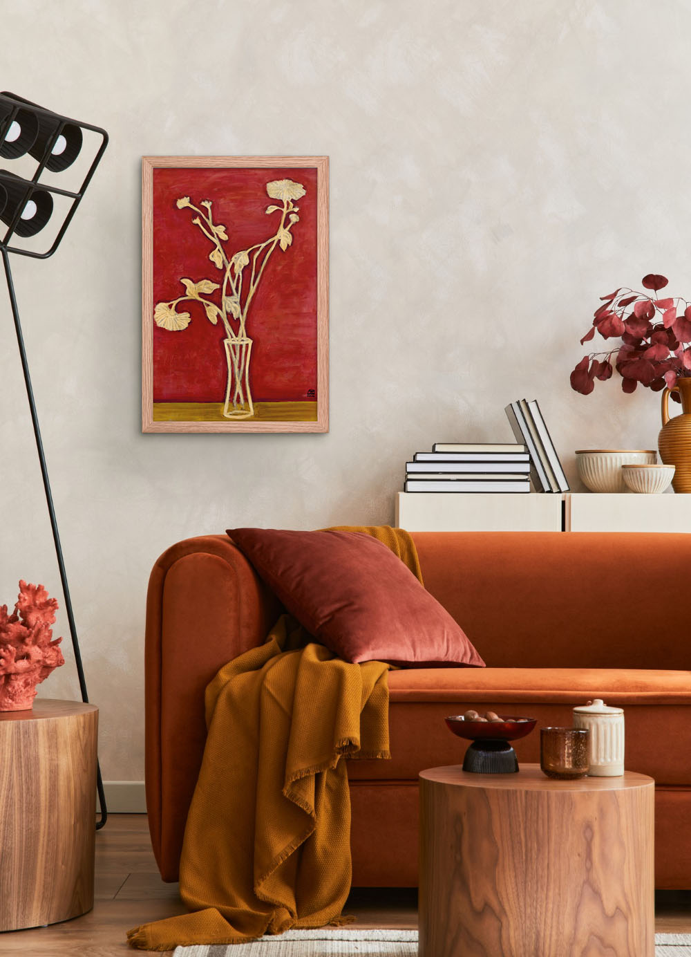 Vase of Chrysanthemums on a Yellow Table - by Sanyu