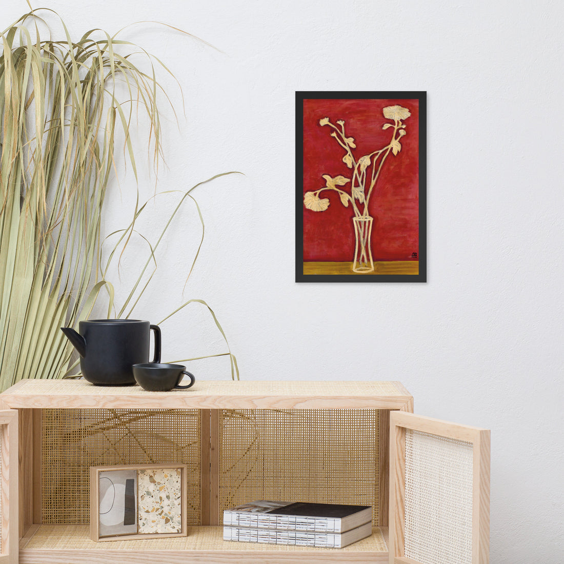 Vase of Chrysanthemums on a Yellow Table - by Sanyu