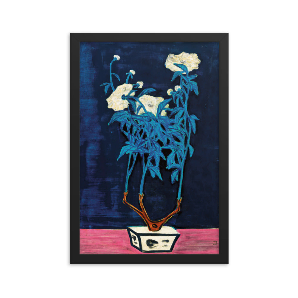 Potted Flowers in a Blue and White Jardiniere - by Sanyu