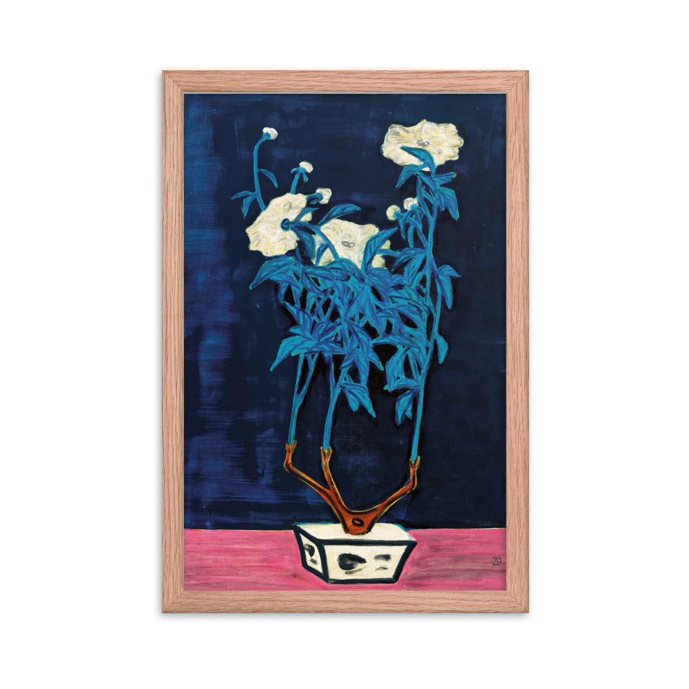 Potted Flowers in a Blue and White Jardiniere - by Sanyu