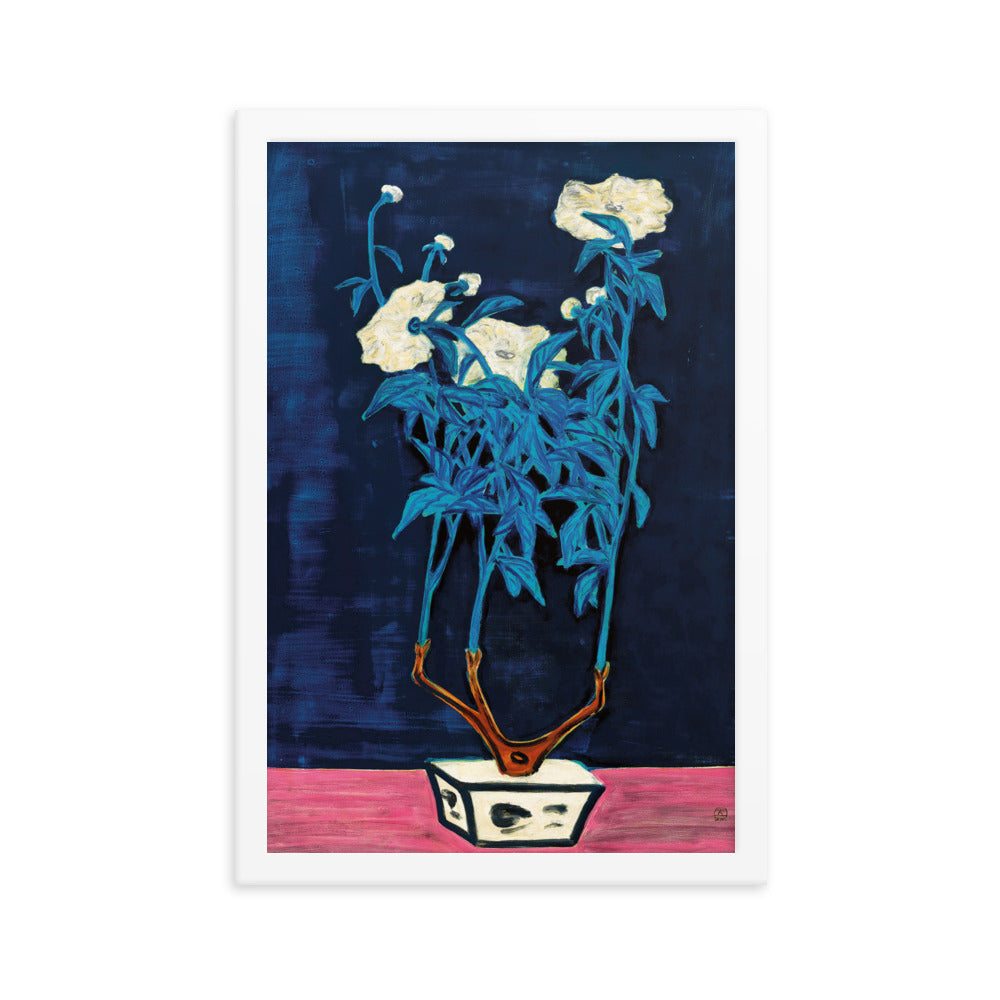 Potted Flowers in a Blue and White Jardiniere - by Sanyu